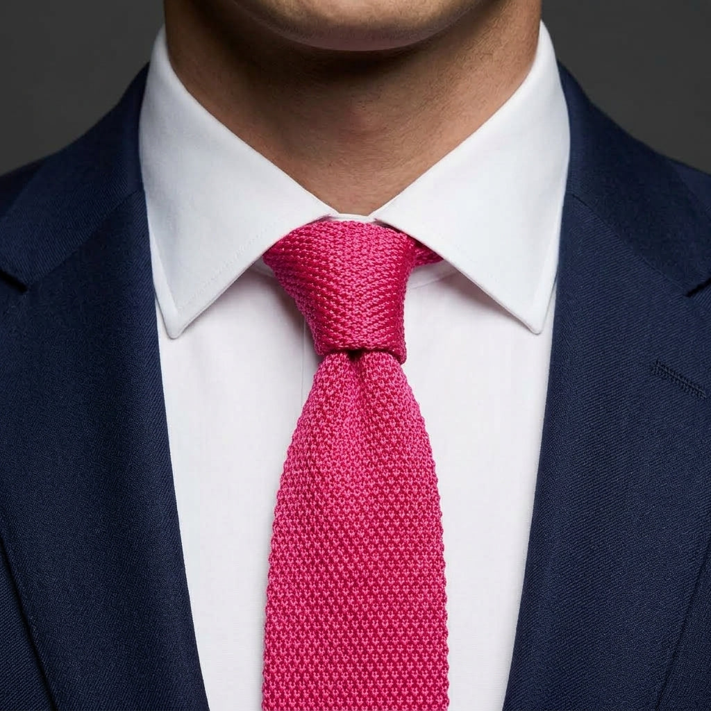 Premium Bright Pink Pointed Knitted Tie For Men (Magenta)