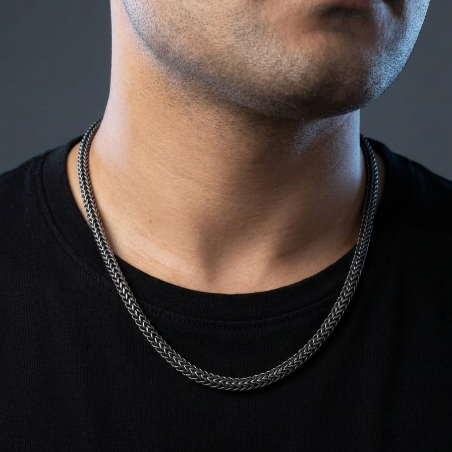 Premium Antique Silver Foxtail Neck Chain For Men
