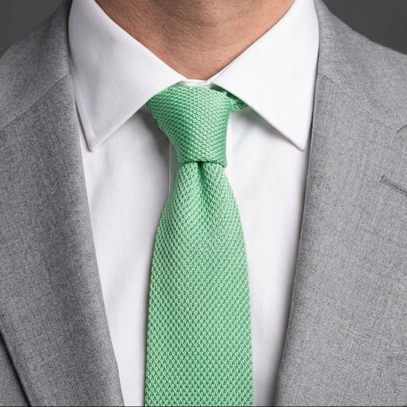 Premium Mint Green Pointed Knitted Tie For Men