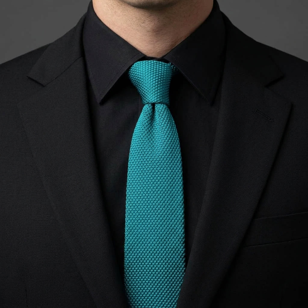Premium Sea Green Pointed Knitted Tie For Men (Dark Teal)