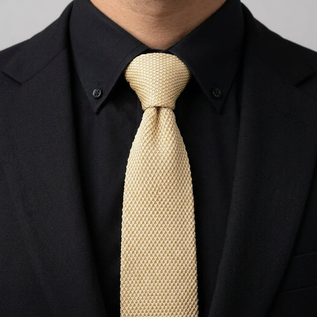 Premium Ivory Pointed Knitted Tie For Men (Off White)