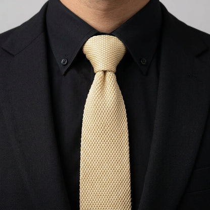 Premium Ivory Pointed Knitted Tie For Men (Off White)