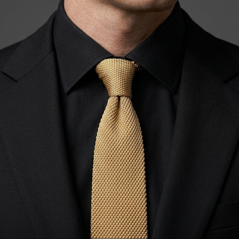 Premium Beige Tan Pointed Knitted Tie For Men (Light Camel)