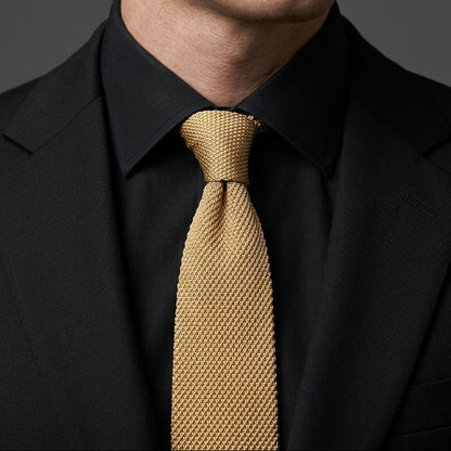 Premium Beige Tan Pointed Knitted Tie For Men (Light Camel)