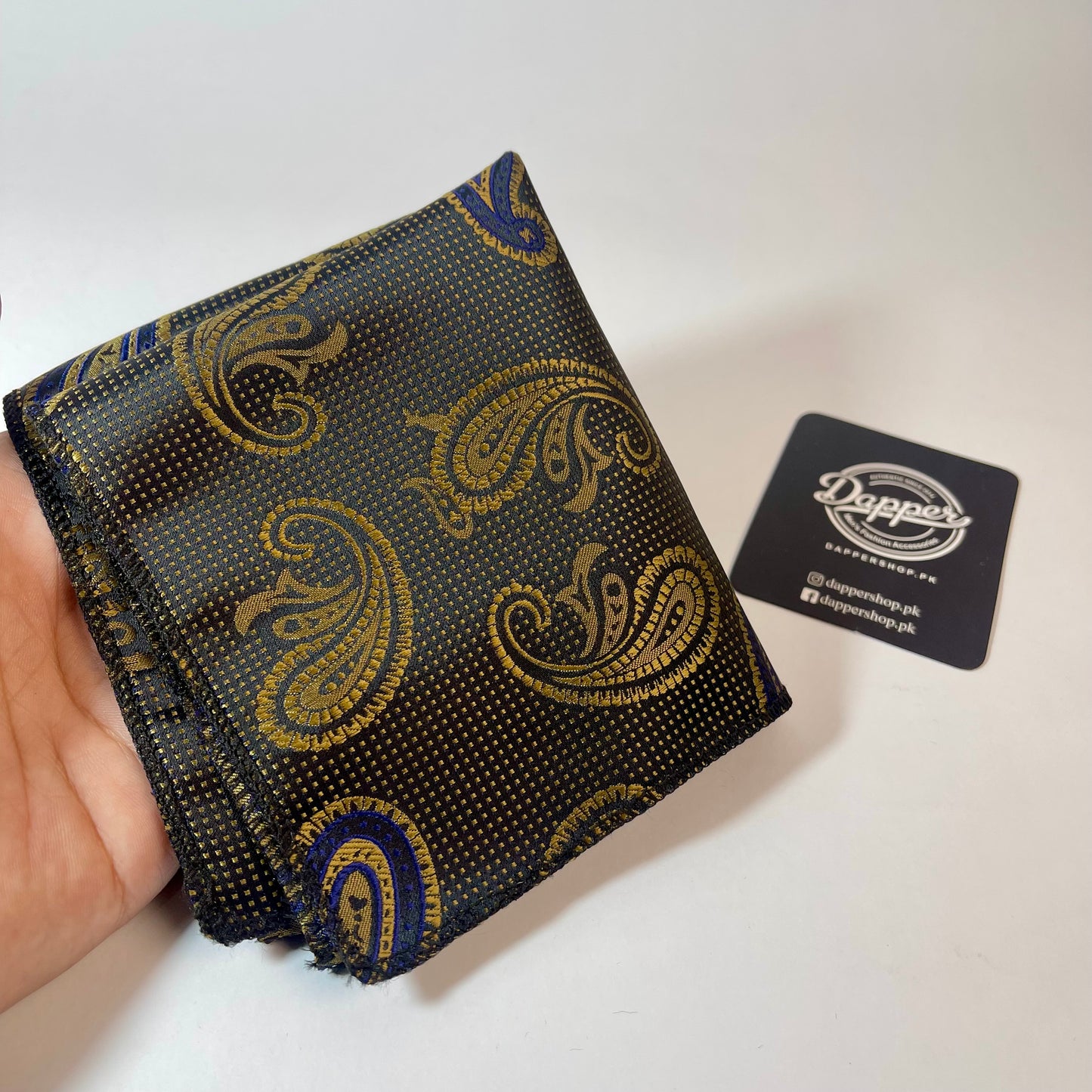 Golden & Black Paisley pocket square handkerchief online in Pakistan