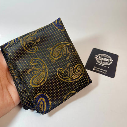 Golden & Black Paisley pocket square handkerchief online in Pakistan