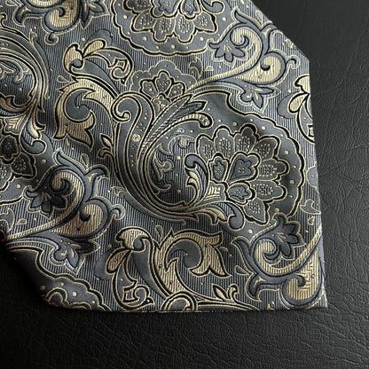 Grey Golden Paisley jacquard cravat ascot tie and pocket square set for men online in Pakistan