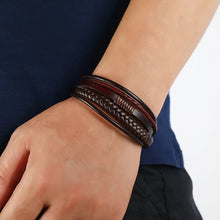 Load image into Gallery viewer, brown layered leather bracelet for men boys in pakistan