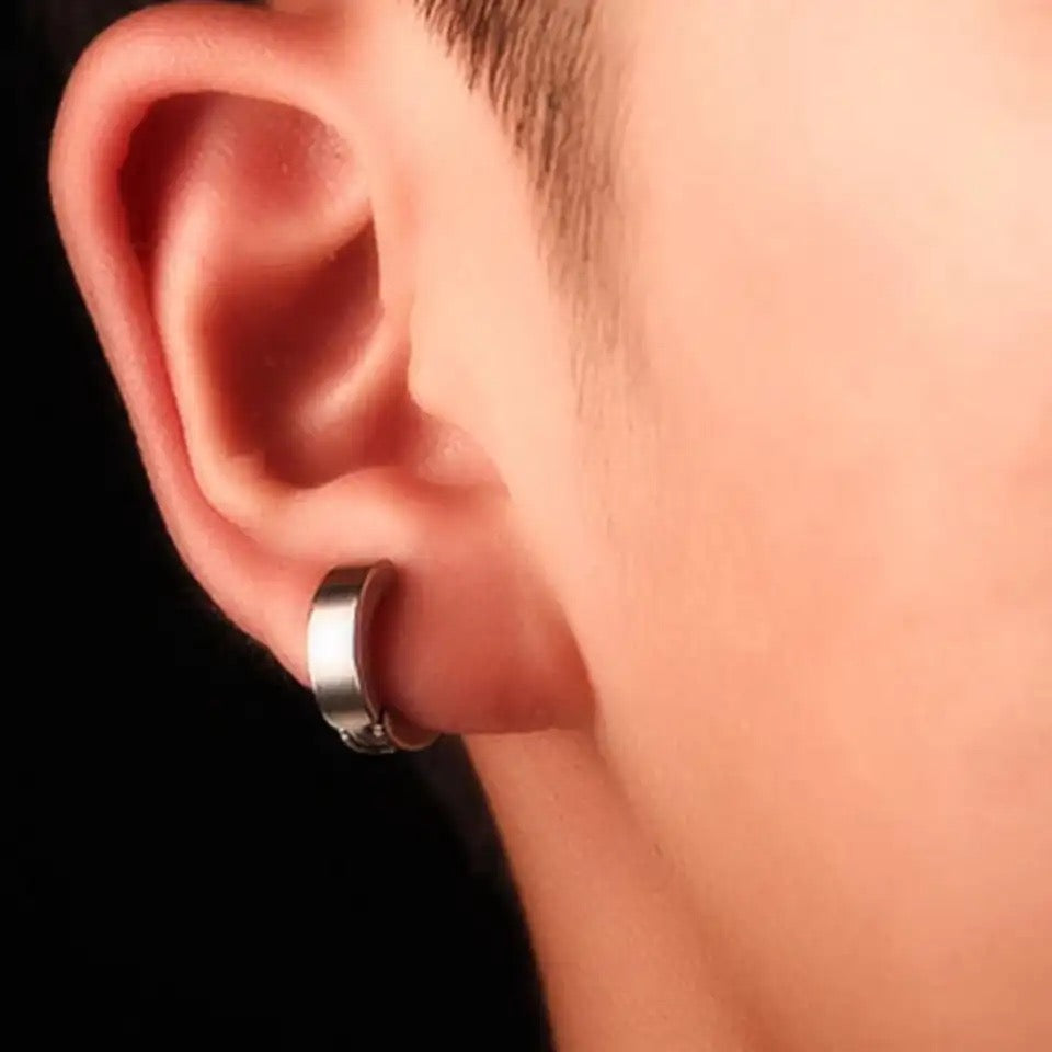 Stainless Steel Silver Non-Piercing Magnetic Bali Stud Earring For Men online in Pakistan