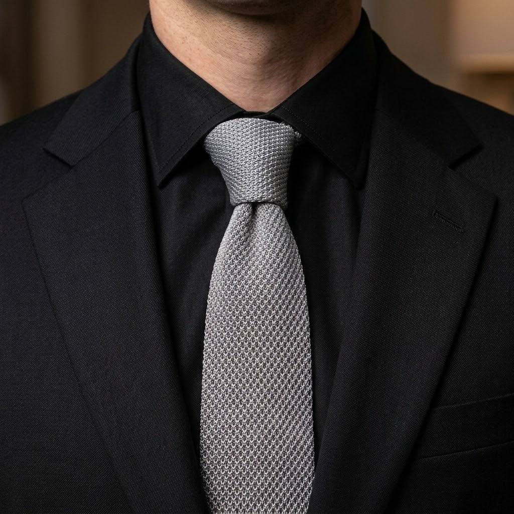 Premium Silver Grey Pointed Knitted Tie For Men (Light Grey)