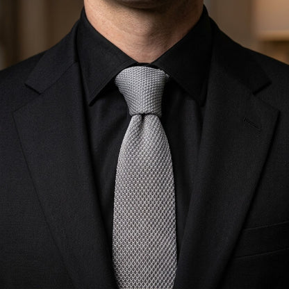 Premium Silver Grey Pointed Knitted Tie For Men (Light Grey)