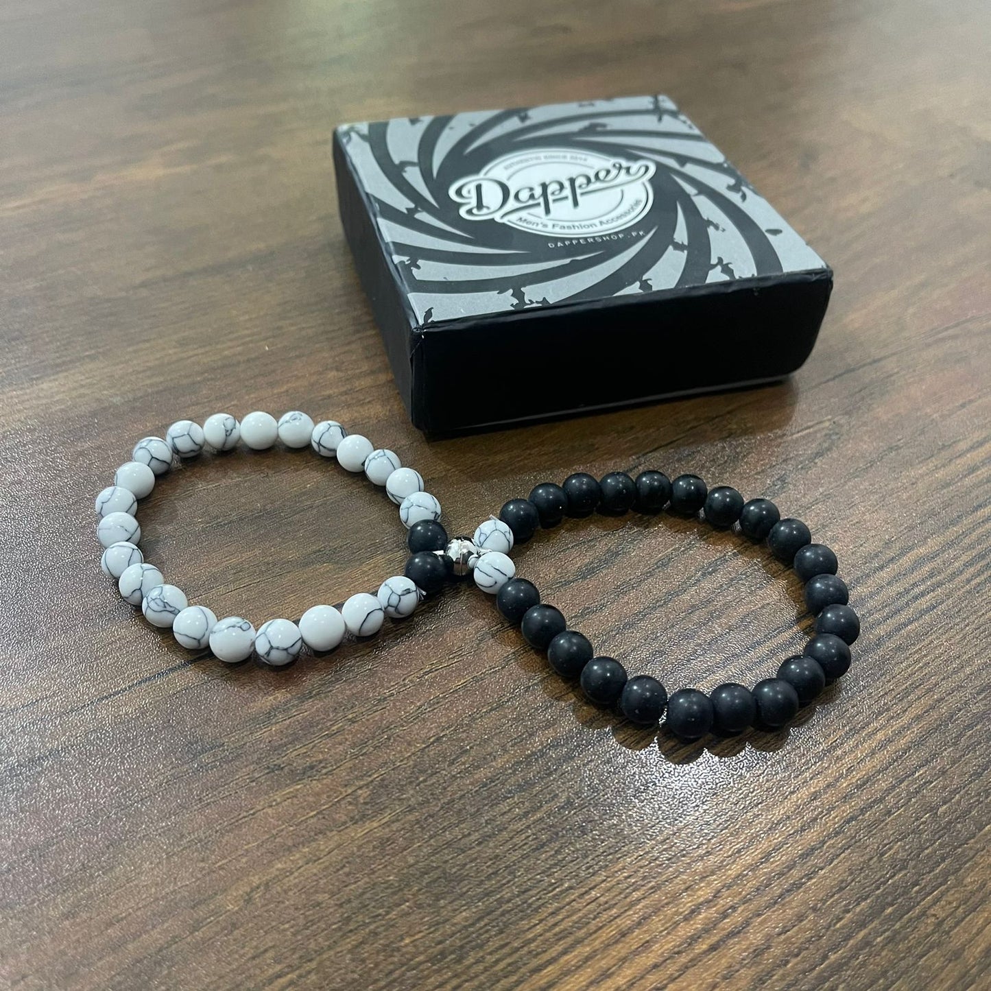 black and white stone beads distance couple bracelet online in pakistan