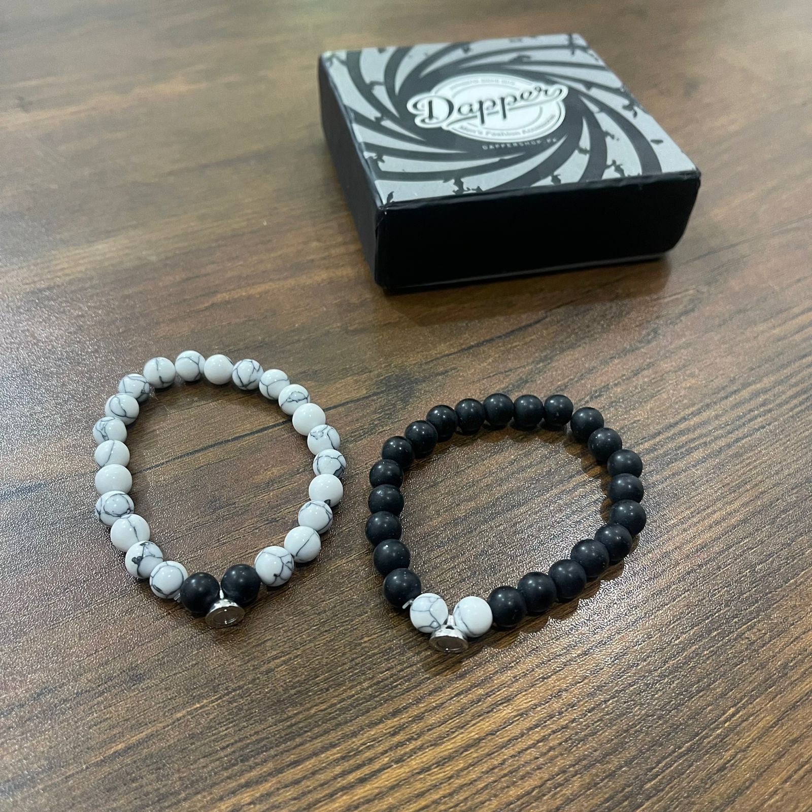 black and white stone beads distance couple bracelet online in pakistan