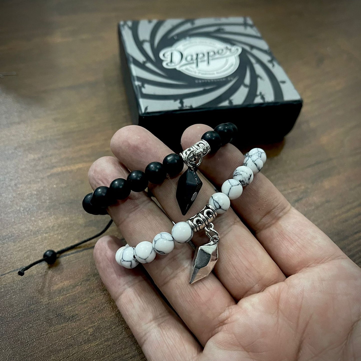 black and white stone beads magnetic heart distance couple bracelet online in pakistan