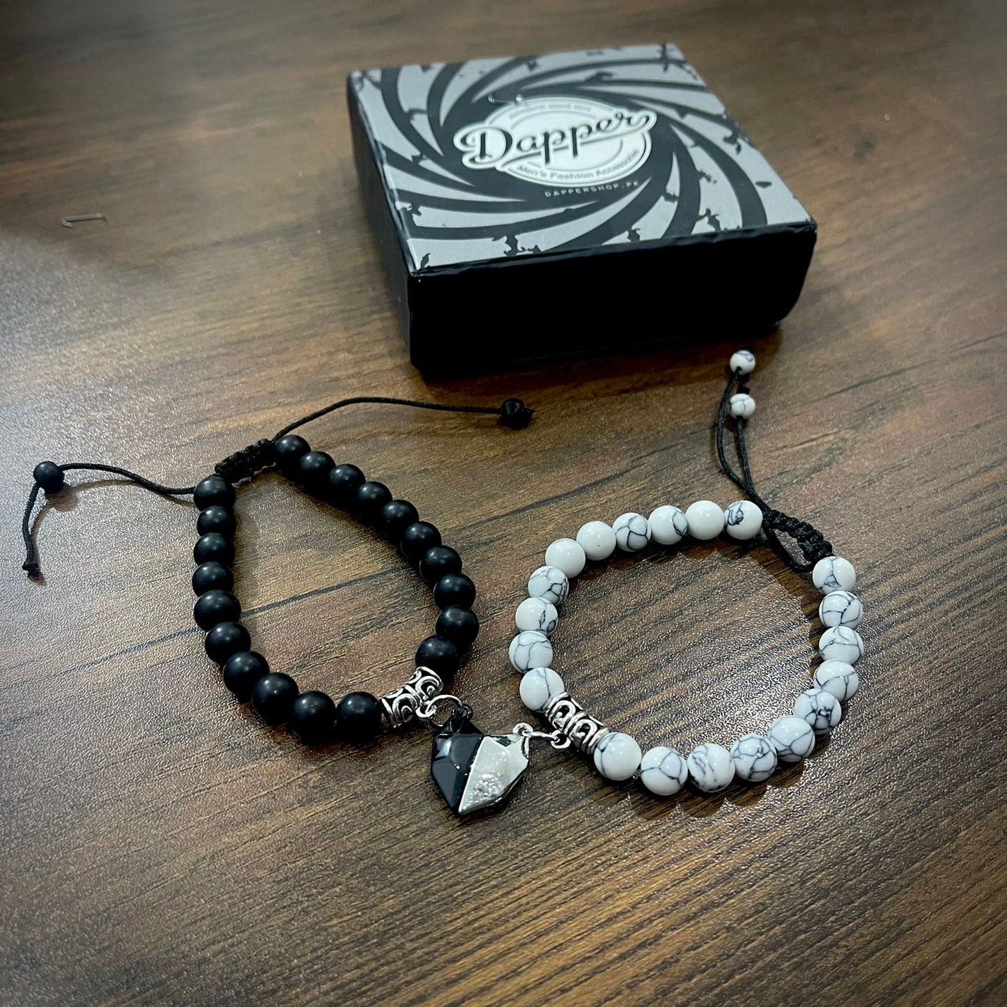 black and white stone beads magnetic heart distance couple bracelet online in pakistan