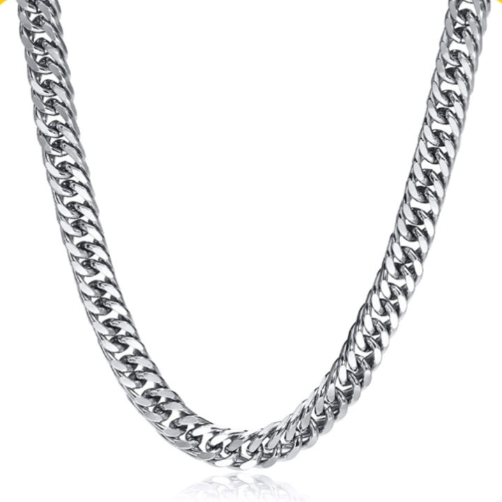 10mm Silver Cuban Link Neck Chain For Men