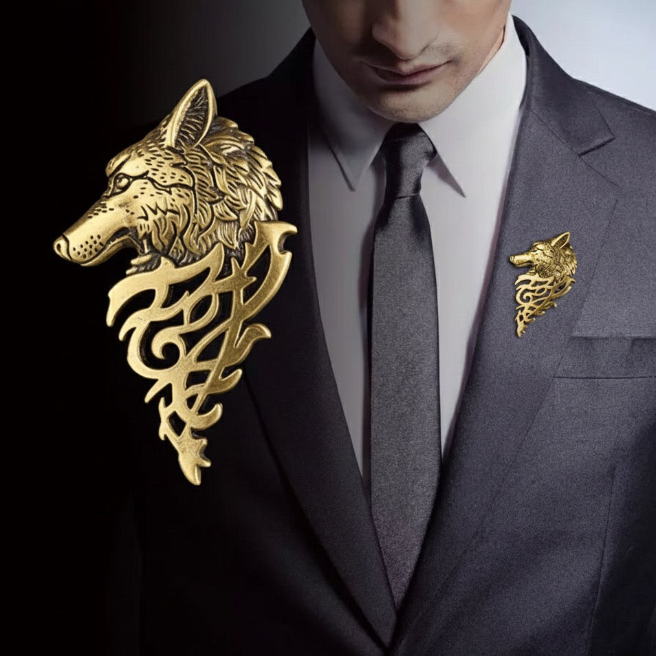 Golden Wolf Brooch For Men