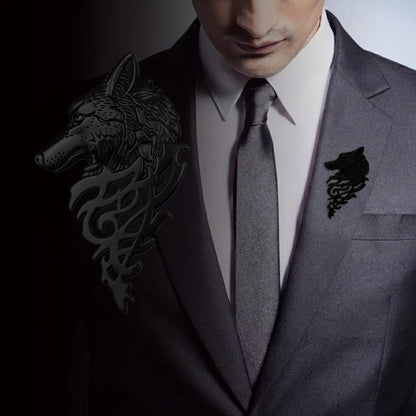 Black Wolf Head Brooch