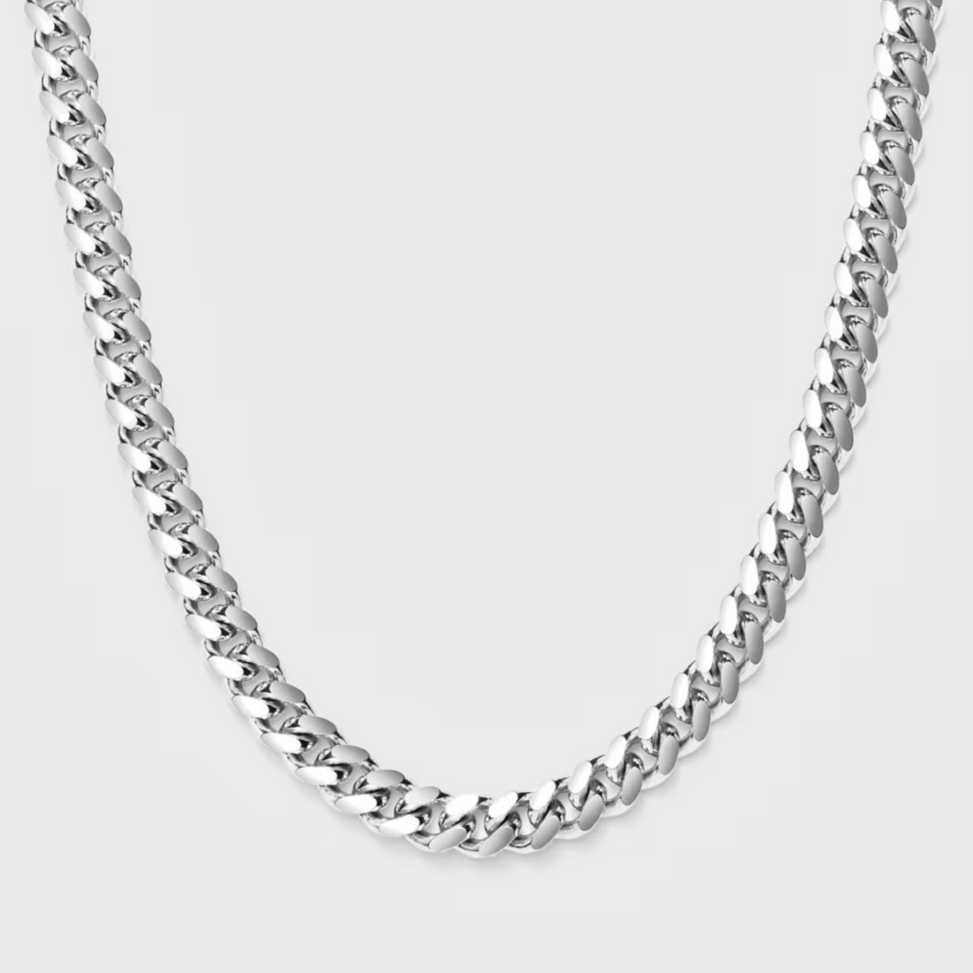 9mm Silver Cuban Round Link Neck Chain For Men