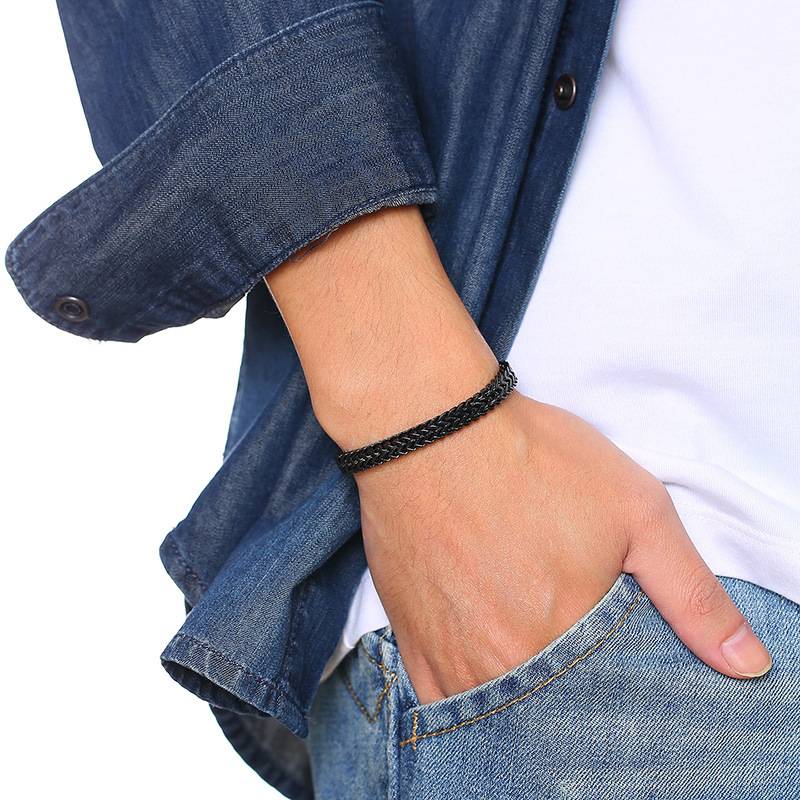 8mm Black Foxtail Chain Bracelet for Men Punk Biker Bracelet