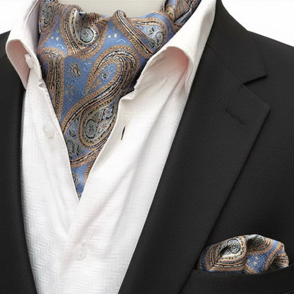 Imperial Paisley jacquard cravat ascot tie and pocket square set for men online in Pakistan