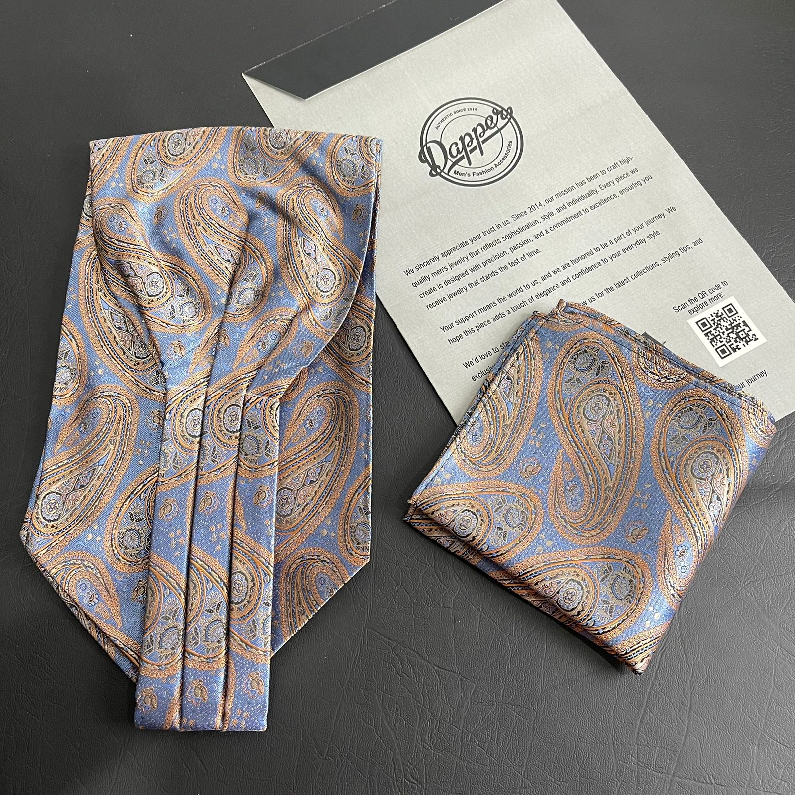 Imperial Paisley jacquard cravat ascot tie and pocket square set for men online in Pakistan