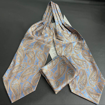 Imperial Paisley jacquard cravat ascot tie and pocket square set for men online in Pakistan