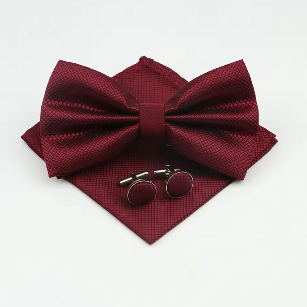 Maroon Bow Tie, Pocket Square and Cufflinks Set For Men Online In Pakistan