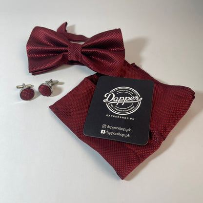 Maroon Bow Tie, Pocket Square and Cufflinks Set For Men Online In Pakistan