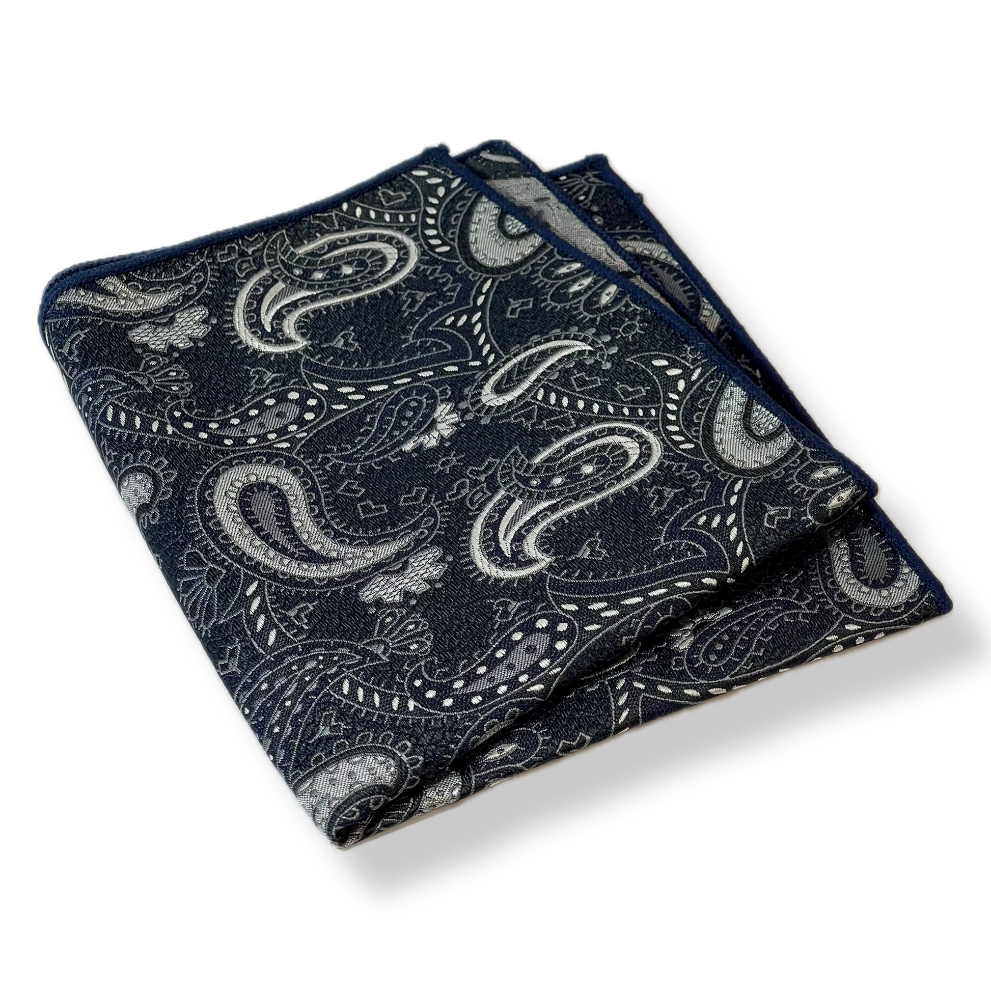Navy Blue & Silver Paisley Pocket Square handkerchief online in pakistan