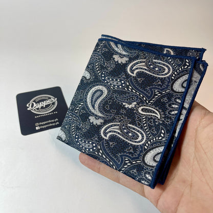 Navy Blue & Silver Paisley Pocket Square handkerchief online in pakistan