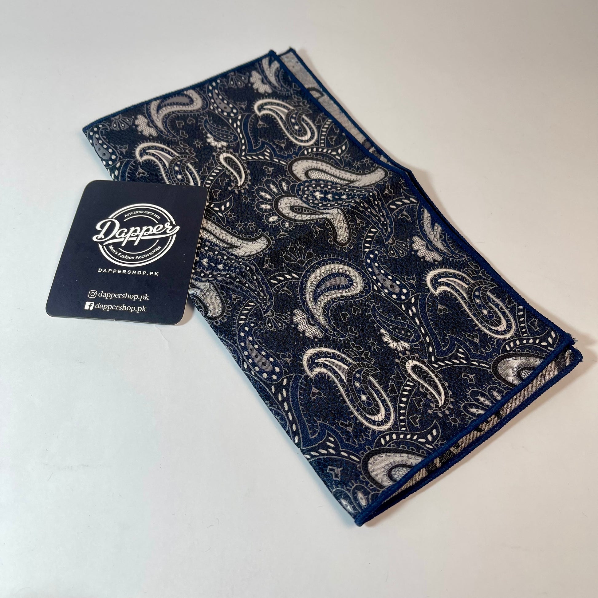 Navy Blue & Silver Paisley Pocket Square handkerchief online in pakistan