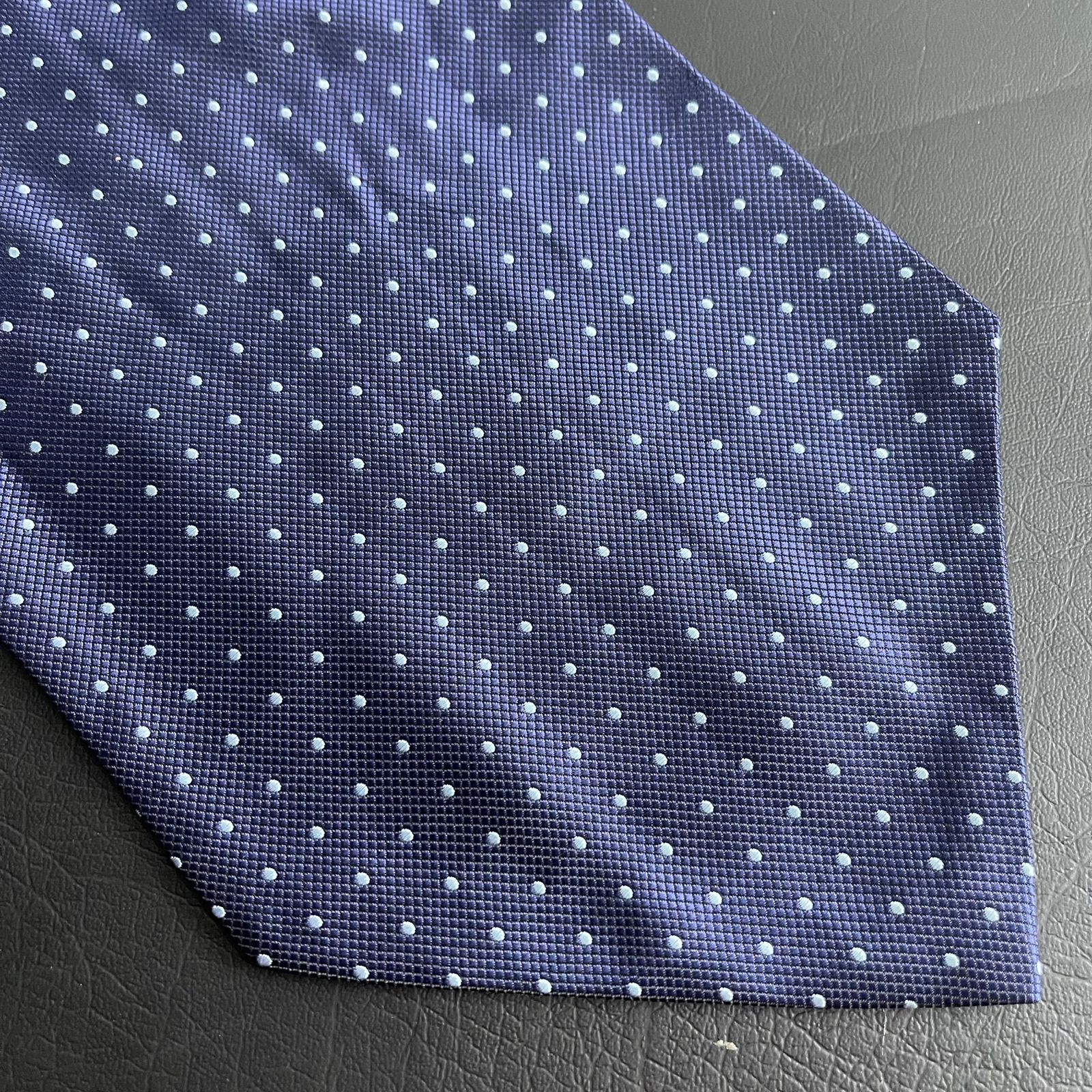 Navy Blue polka dots jacquard cravat ascot tie and pocket square set for men online in Pakistan