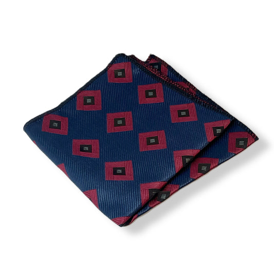 Navy blue and red geometric pattern pocket square handkerchief online in Pakistan 