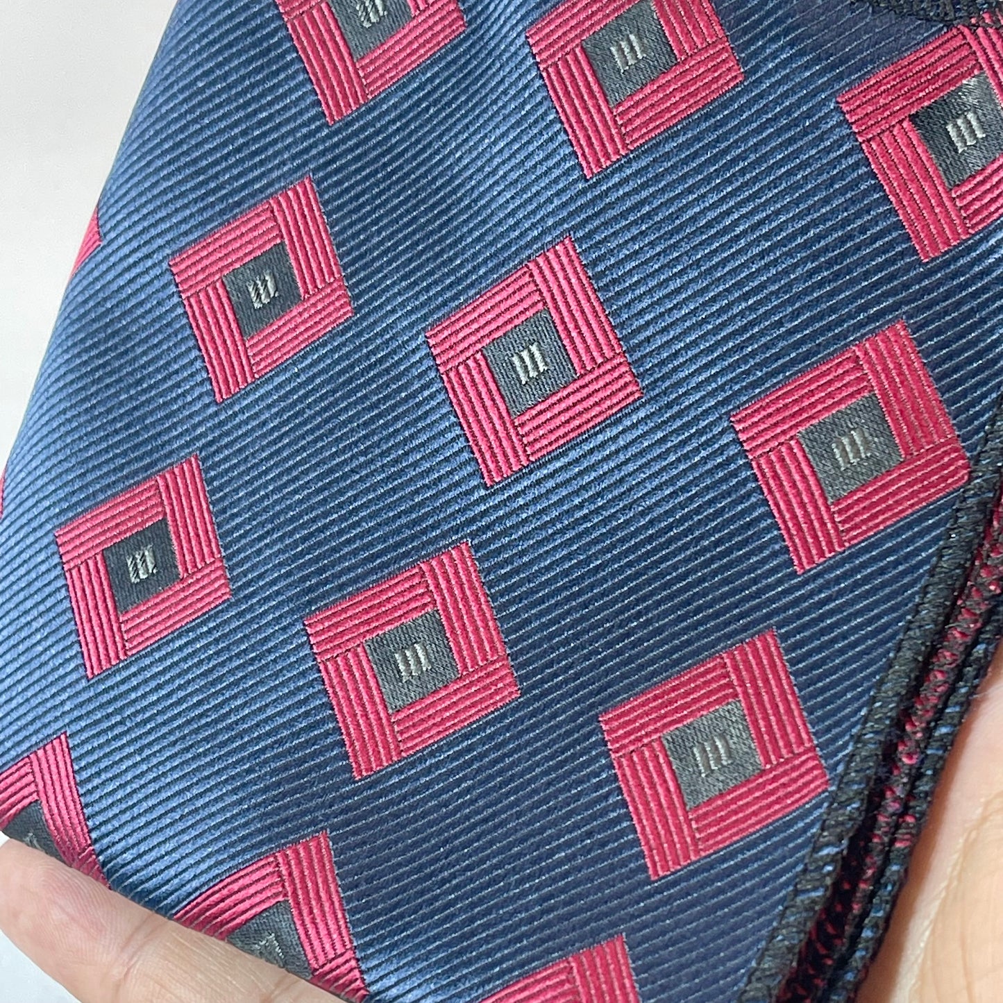 Navy blue and red geometric pattern pocket square handkerchief online in Pakistan 