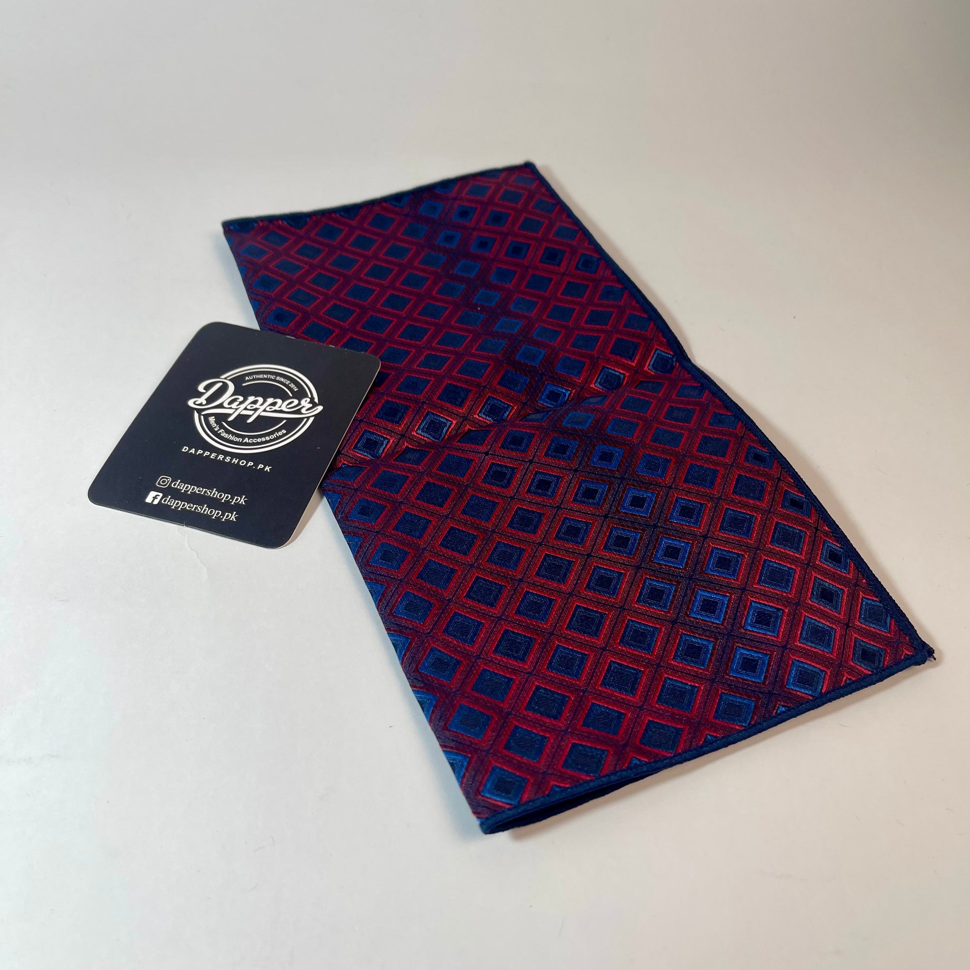 Navy blue and red square pattern pocket square handkerchief online in Pakistan