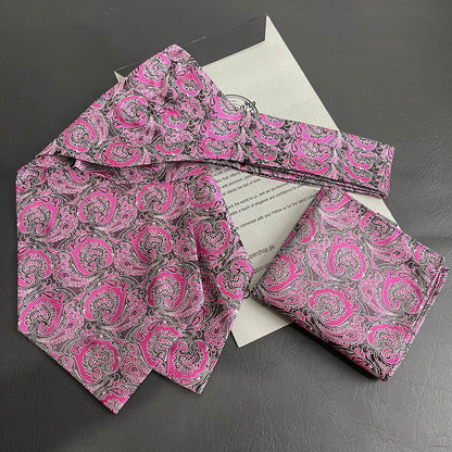 Pink Paisley jacquard cravat ascot tie and pocket square set for men online in Pakistan