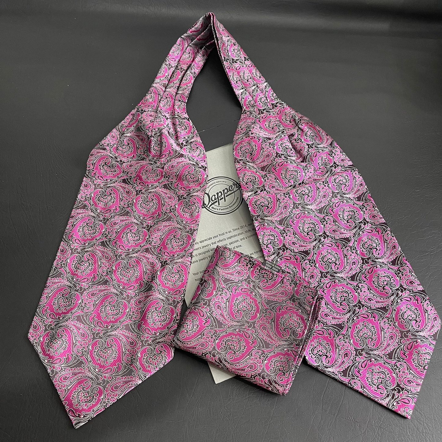 Pink Paisley jacquard cravat ascot tie and pocket square set for men online in Pakistan