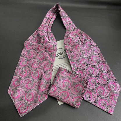 Pink Paisley jacquard cravat ascot tie and pocket square set for men online in Pakistan