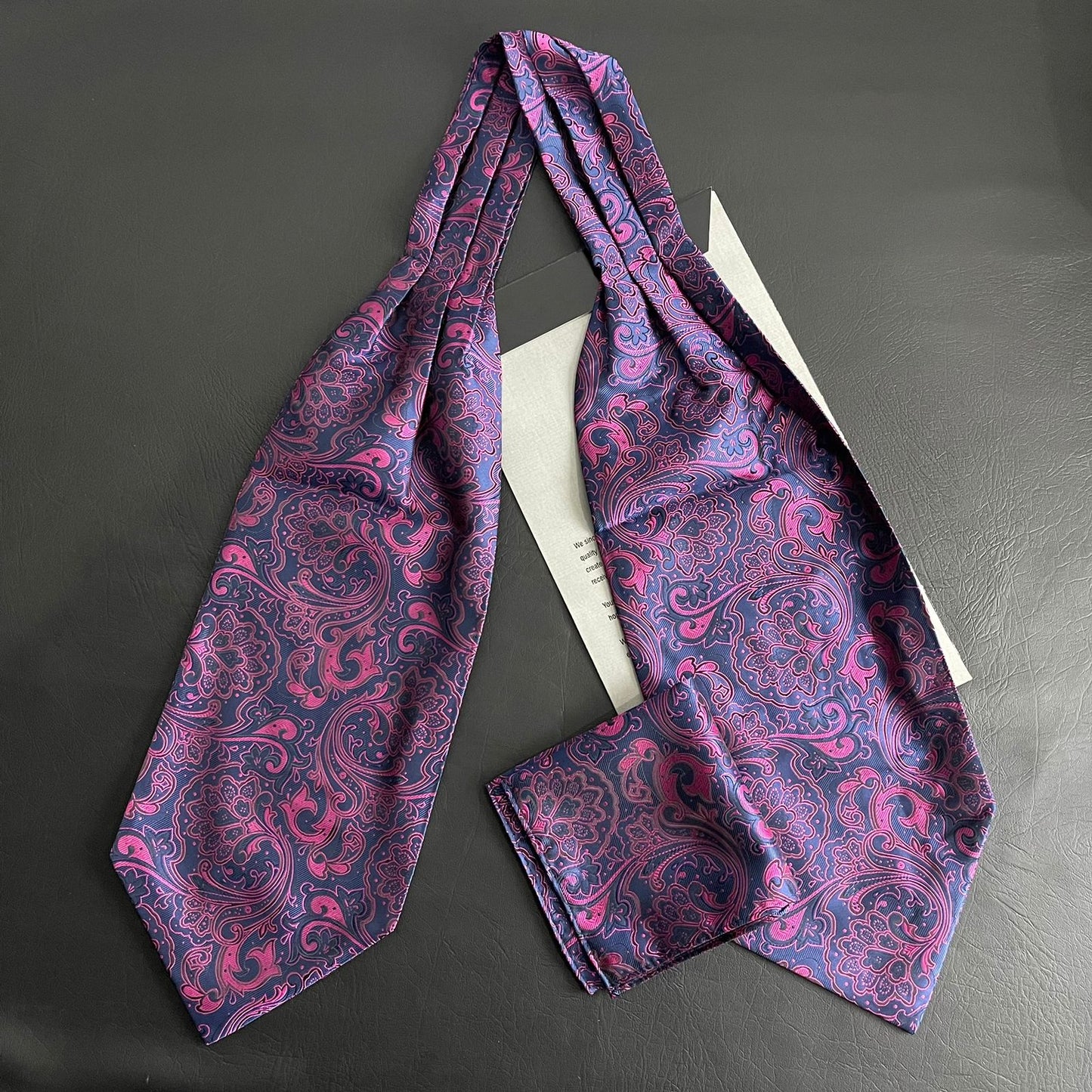 Pink and Blue Paisley Ascot Tie, cravat tie and pocket square for men online in Pakistan