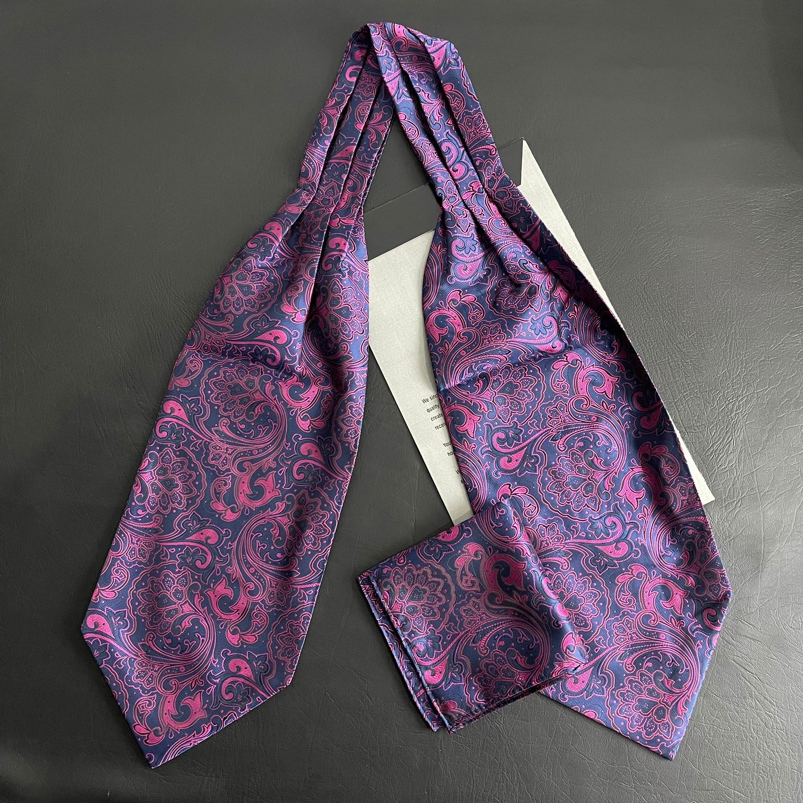 Pink and Blue Paisley Ascot Tie, cravat tie and pocket square for men online in Pakistan