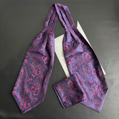 Pink and Blue Paisley Ascot Tie, cravat tie and pocket square for men online in Pakistan