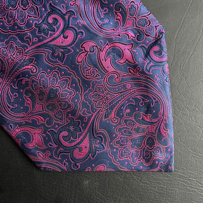 Pink and Blue Paisley Ascot Tie, cravat tie and pocket square for men online in Pakistan