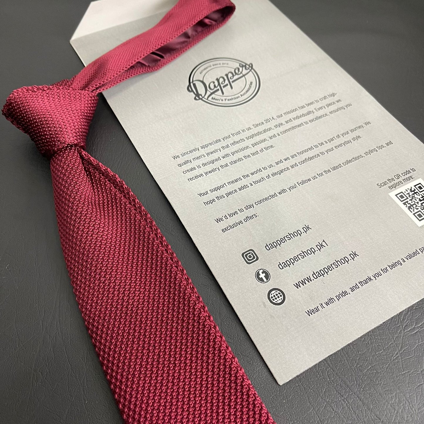 Premium Burgundy maroon Pointed Knitted Neck Tie in Pakistan