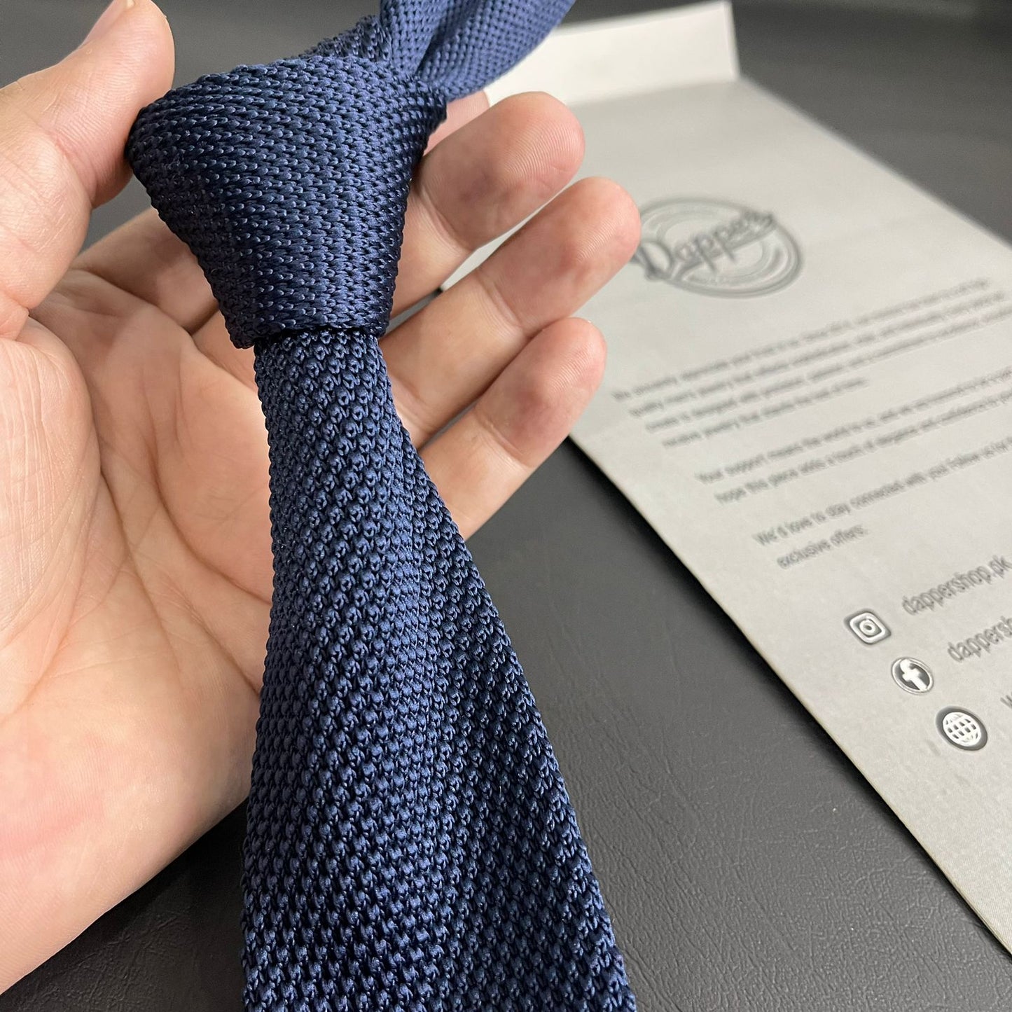 Premium Navy Blue Pointed Knitted Neck Tie in Pakistan