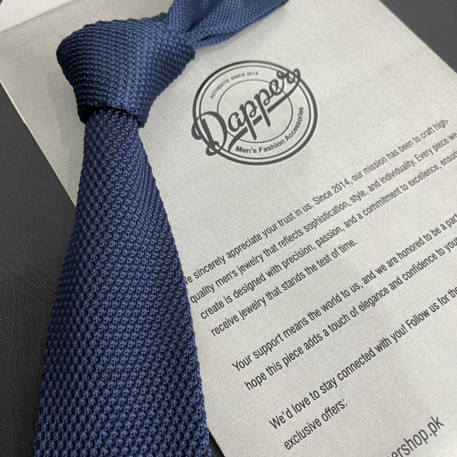 Premium Navy Blue Pointed Knitted Neck Tie in Pakistan