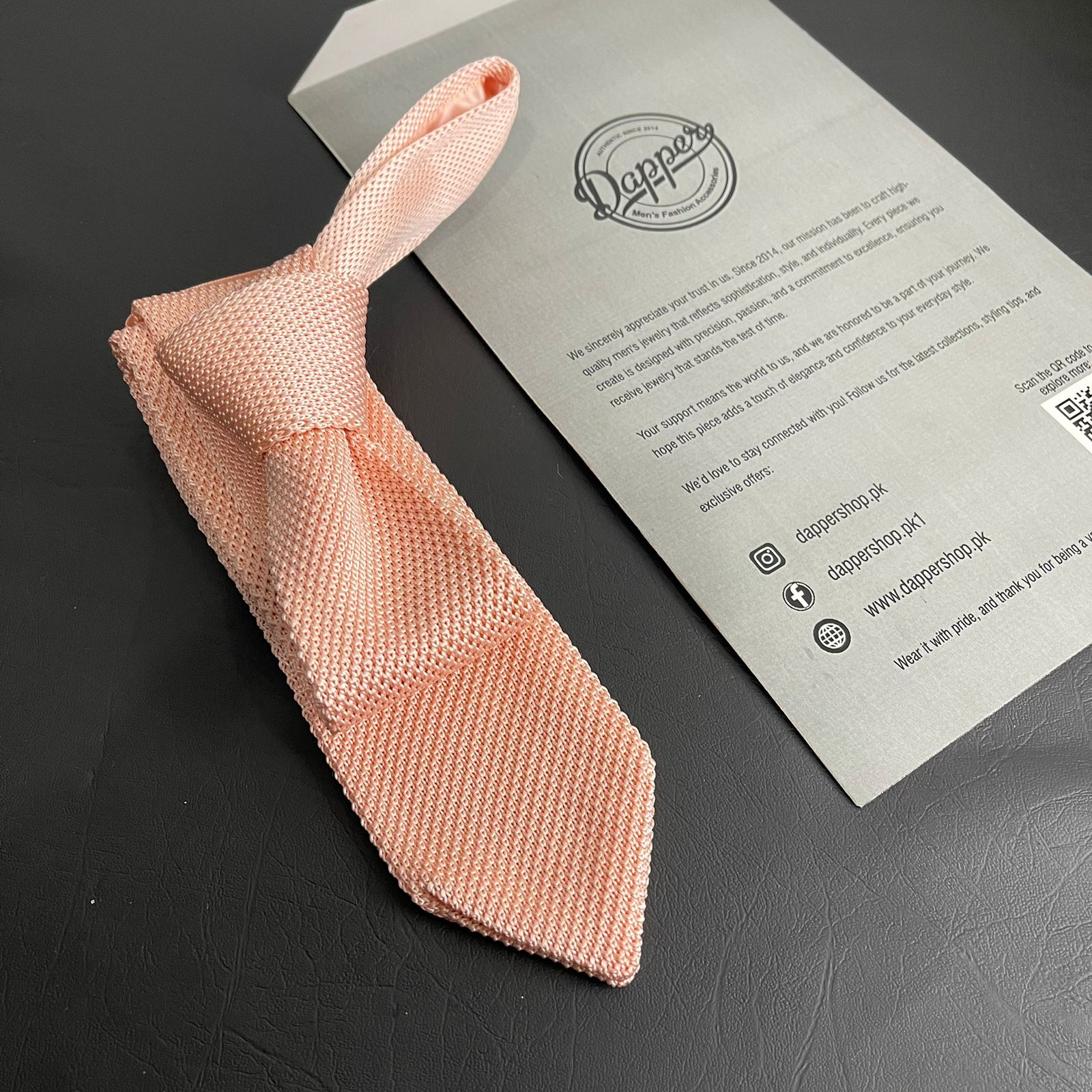 Premium Peach Pointed Knitted Neck Tie in Pakistan