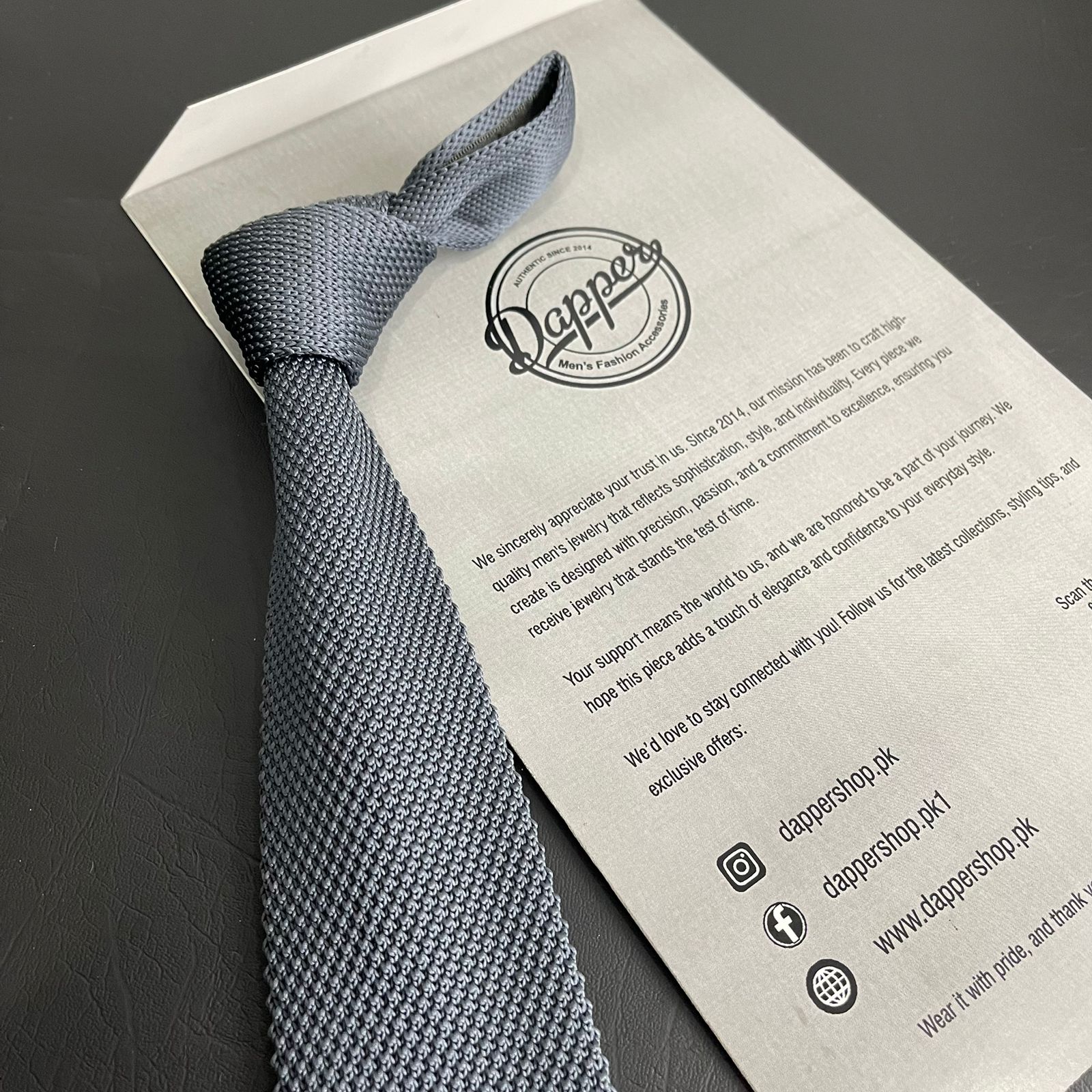 Premium grey Pointed Knitted Neck Tie in Pakistan