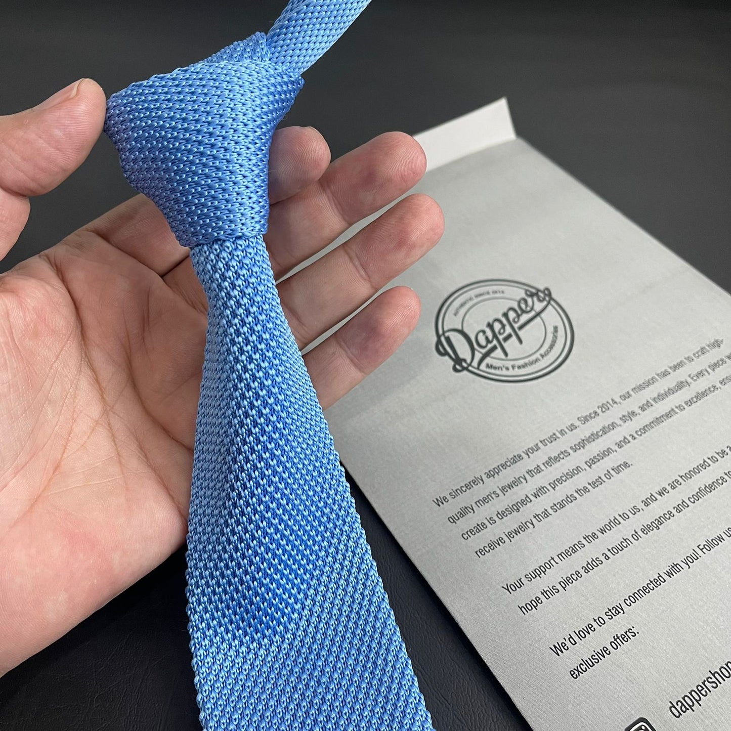 Premium sky blue Pointed Knitted Neck Tie in Pakistan