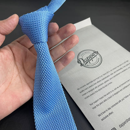 Premium sky blue Pointed Knitted Neck Tie in Pakistan